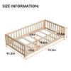 i-POOK Twin Floor Bed for Children, Sturdy Wood Montessori Bed Frame with Wood Slats, Fence & Door, Montessori Floor Bed for Girls and Boys, Natural view 2