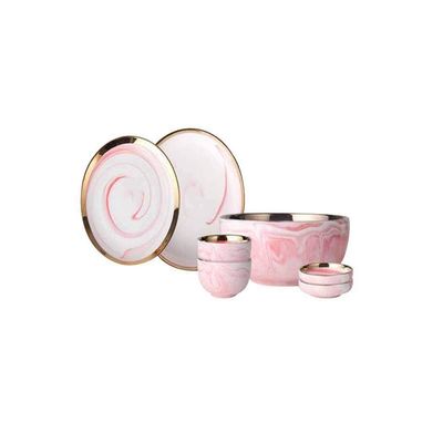 7 PCS Japanese Style Tableware Combination Tableware Dishes Set Home Marble Texture Bowl Ceramic Plate