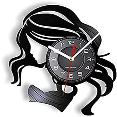 Silent Wall Clock Beauty Lady Hair Salon Business Sign Retro Vinyl Wall Clock Hair Care Woman Hairdresser Wall Clock