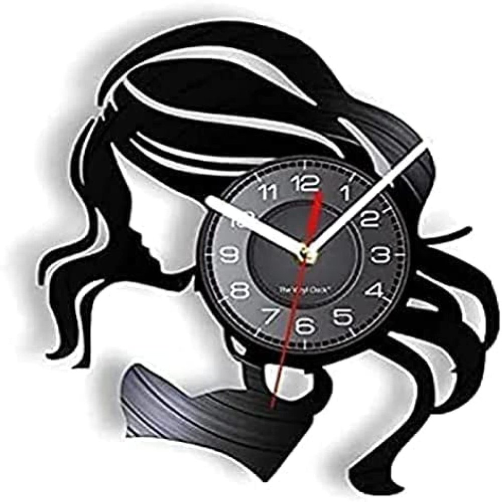Silent Wall Clock Beauty Lady Hair Salon Business Sign Retro Vinyl Wall Clock Hair Care Woman Hairdresser Wall Clock