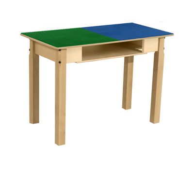 Contender Time-2-Play 30.75" W Rectangular Blue and Green Lego Blocks Compatible Play Table for Kids with 22" Long Wood Legs & Built in Storage, Birch Plywood Play Desk for Playschool