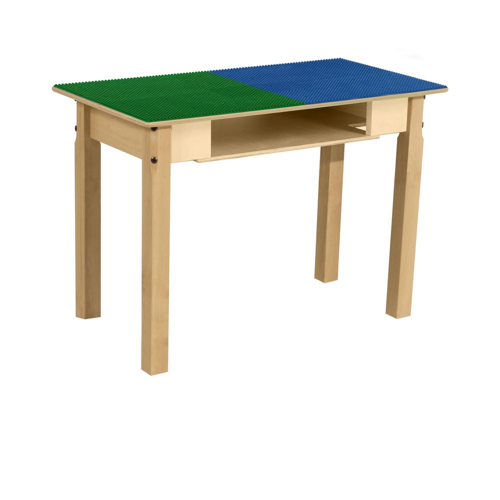 Contender Time-2-Play 30.75" W Rectangular Blue and Green Lego Blocks Compatible Play Table for Kids with 22" Long Wood Legs & Built in Storage, Birch Plywood Play Desk for Playschool