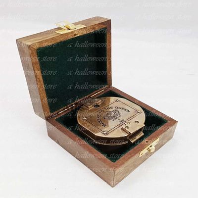Brass Compass in Wooden Box - Nautical Gifts for Men, Antique Relica Sailing Anniversary Gadget for Him, Unusual Unique Nautical Decor, Naval Maritime Pocket Compass