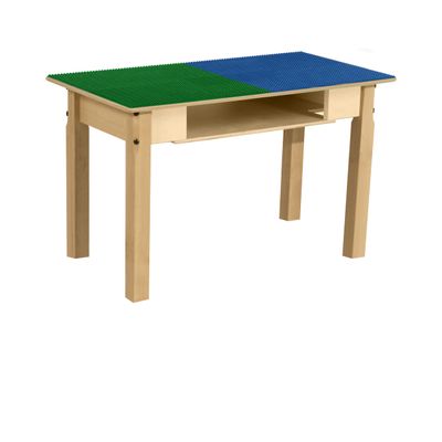 Contender Time-2-Play Montessori Toddler's 30.75" Rectangular Plywood Blue & Green Lego Blocks Compatible Table with Shelf, Solid Wood Desk for Playroom/Daycare/Preschool [18" Long Legs]