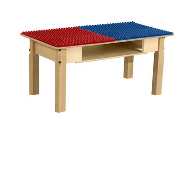 Contender Time-2-Play Deluxe Hardwood Red & Blue Duplo Compatible Play Table for Kids with Storage, Solid Wood Activity Desk for Playroom, 30.75" W X 15.5" D Rectangular with 16" Long Legs