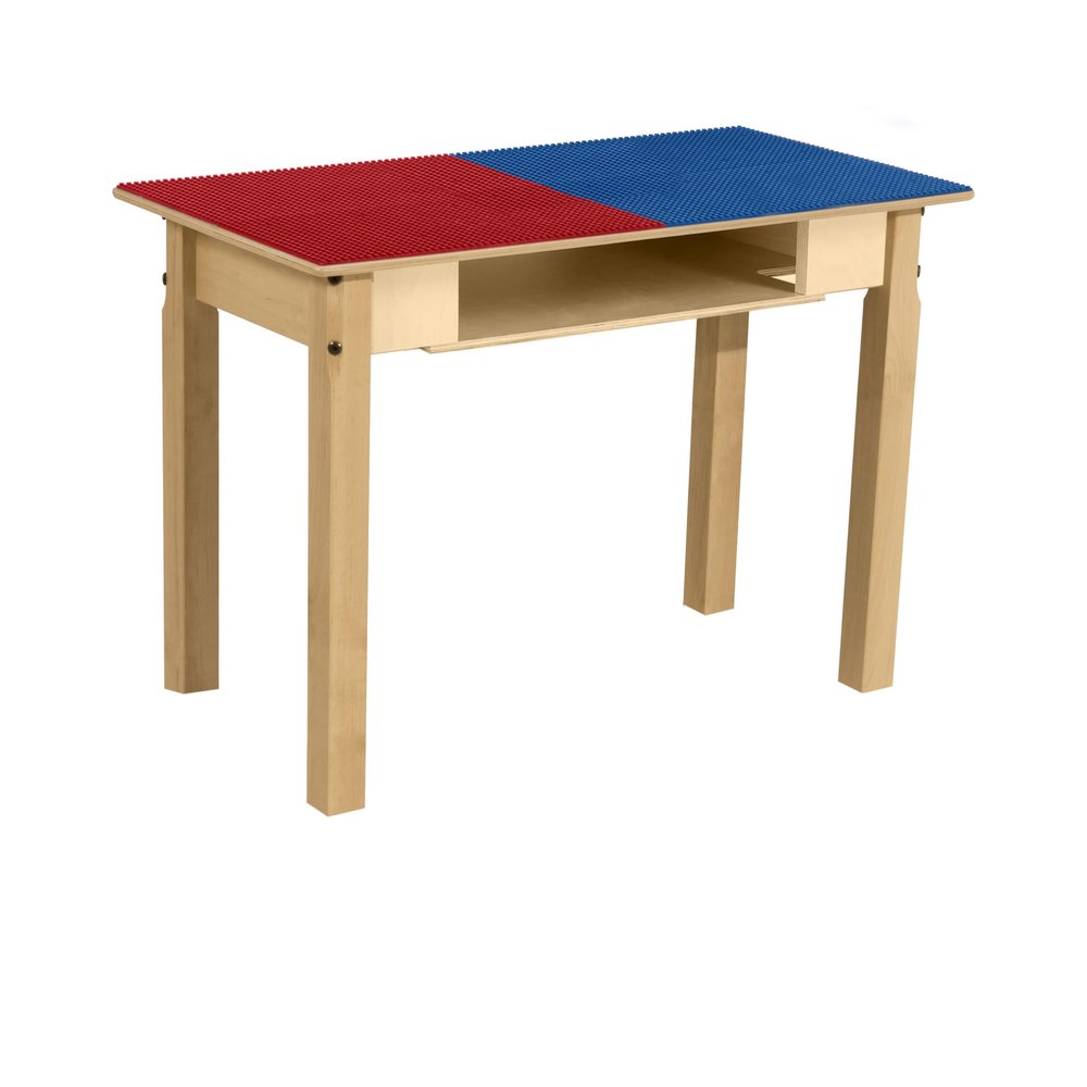 Contender Time-2-Play 30.75" W Rectangular Birch Plywood Red & Blue Lego Blocks Compatible Play Table with Storage, Activity Table for Kids Fun Activities [20" Long Legs]