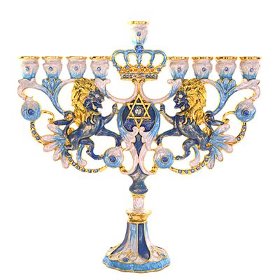 CohenTsemach Art&Gift Blue Hanukkah hanukkiah Menorah Enamel Lions Star of David