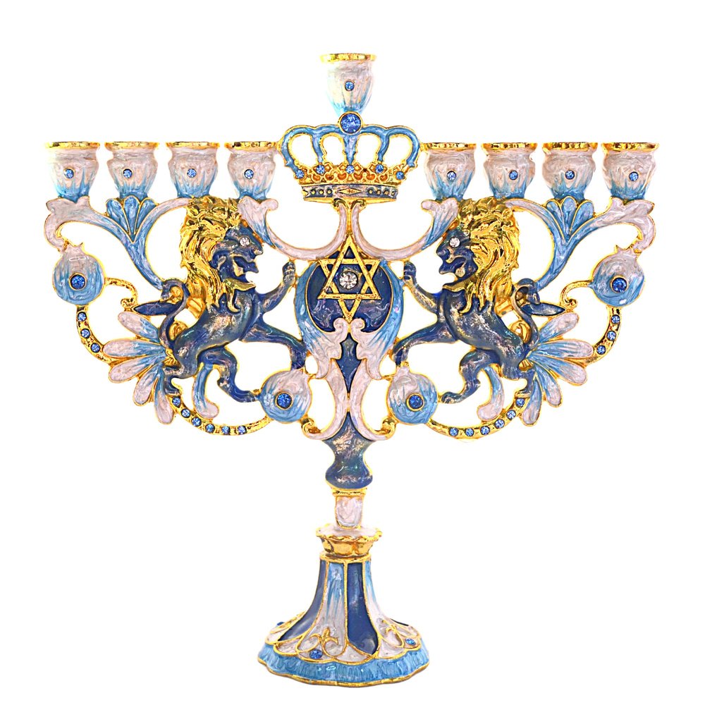 CohenTsemach Art&Gift Blue Hanukkah hanukkiah Menorah Enamel Lions Star of David