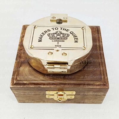 Handmade Brass Compass with Wooden Case for Best Man Hiking Camping Hunting Trekking Sailing Adventure Travelling Graduation Day Birthday Gifts for Son Father Friend Brother