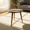 20" Resin Walnut Round Side Table | Epoxy End Table | Coffee Table | Mid Century Modern Resin Walnut | Living Room Furniture | Blue Color view 1