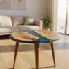 20" Resin Walnut Round Side Table | Epoxy End Table | Coffee Table | Mid Century Modern Resin Walnut | Living Room Furniture | Blue Color view 4
