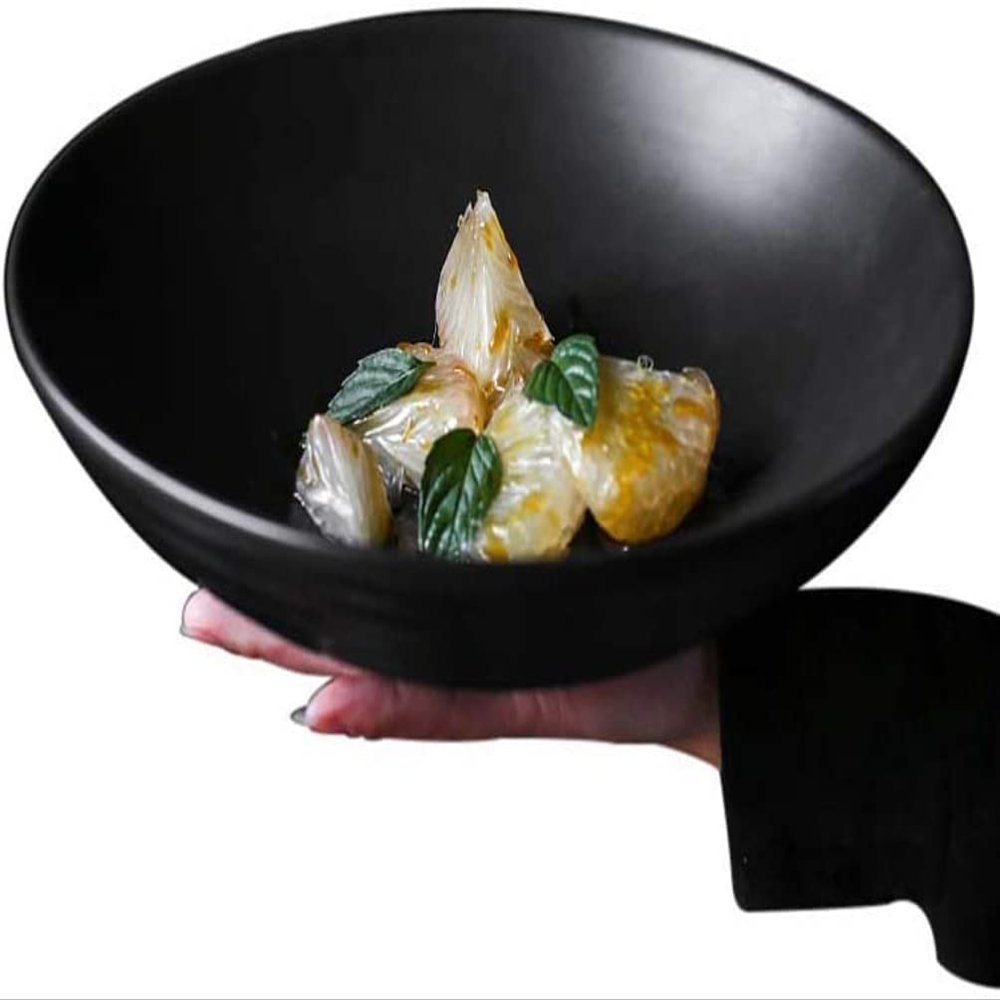 9.45 Inch Porcelain Soup Noodles Salad Bowl Rice Bowl Underglaze Ceramic Kitchen Tableware Japanese Style - Capacity 1000ml - Black