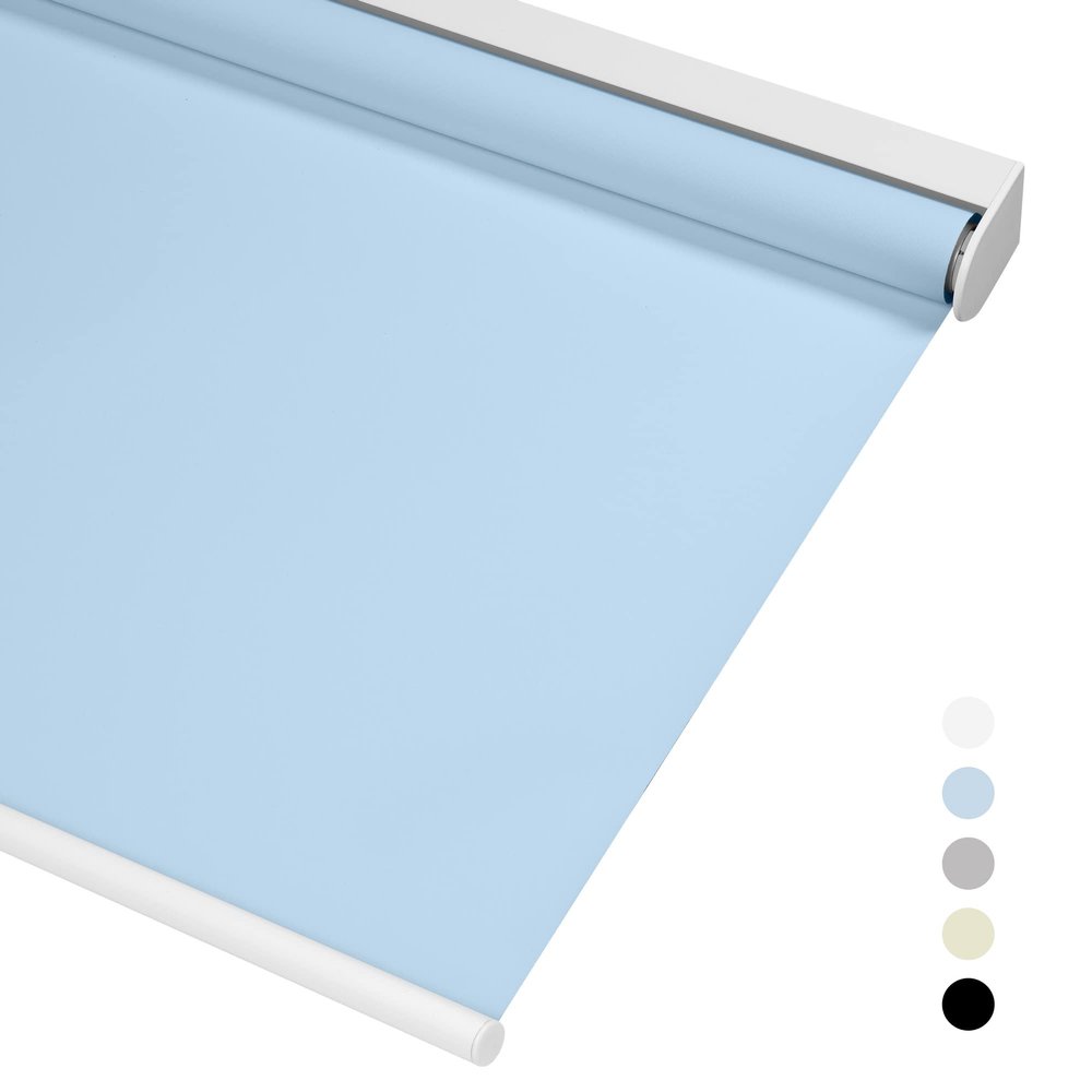 Boolegon Blackout Roller Shades for Windows Cordless Room Darkening Roller Blinds Black Out Window Shades for Home Office Bedroom Media Room Sliding Door Light Blue,28" W x 64" H