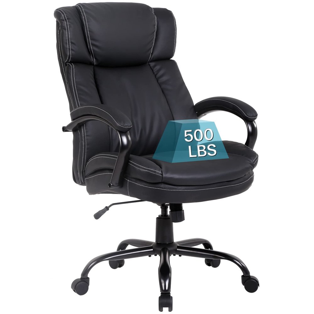 Big and Tall Office Chair 500lbs Heavy Duty PU Leather Executive Computer Chair High Back Ergonomic Office Chair Home Office Desk Chair with Lumbar & Back Support for Heavy People, Black