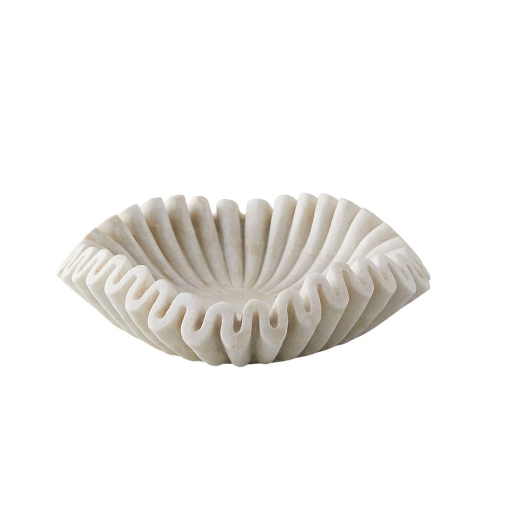 PUSHPA EXPORTS Marble Bowl Fruit Bowl, Stone Bowl Decorative Bowl Decorative Trays Marble Fruit Bowl Marble Ruffle Bowl Marble Floral Bowl Home Decor Gifts (18 inch)