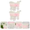 ARTIBETTER 2pcs Wicker Stroller Rattan Woven Basket Candy Snacks Goodie Treat Cart for Shower Centerpieces Decoration Pink view 2