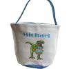 Personalized Easter Baskets for Boys - Canvas Tote Bags for Kids - Custom Easter Pail with Handle (Blue Lined Basket) view 1