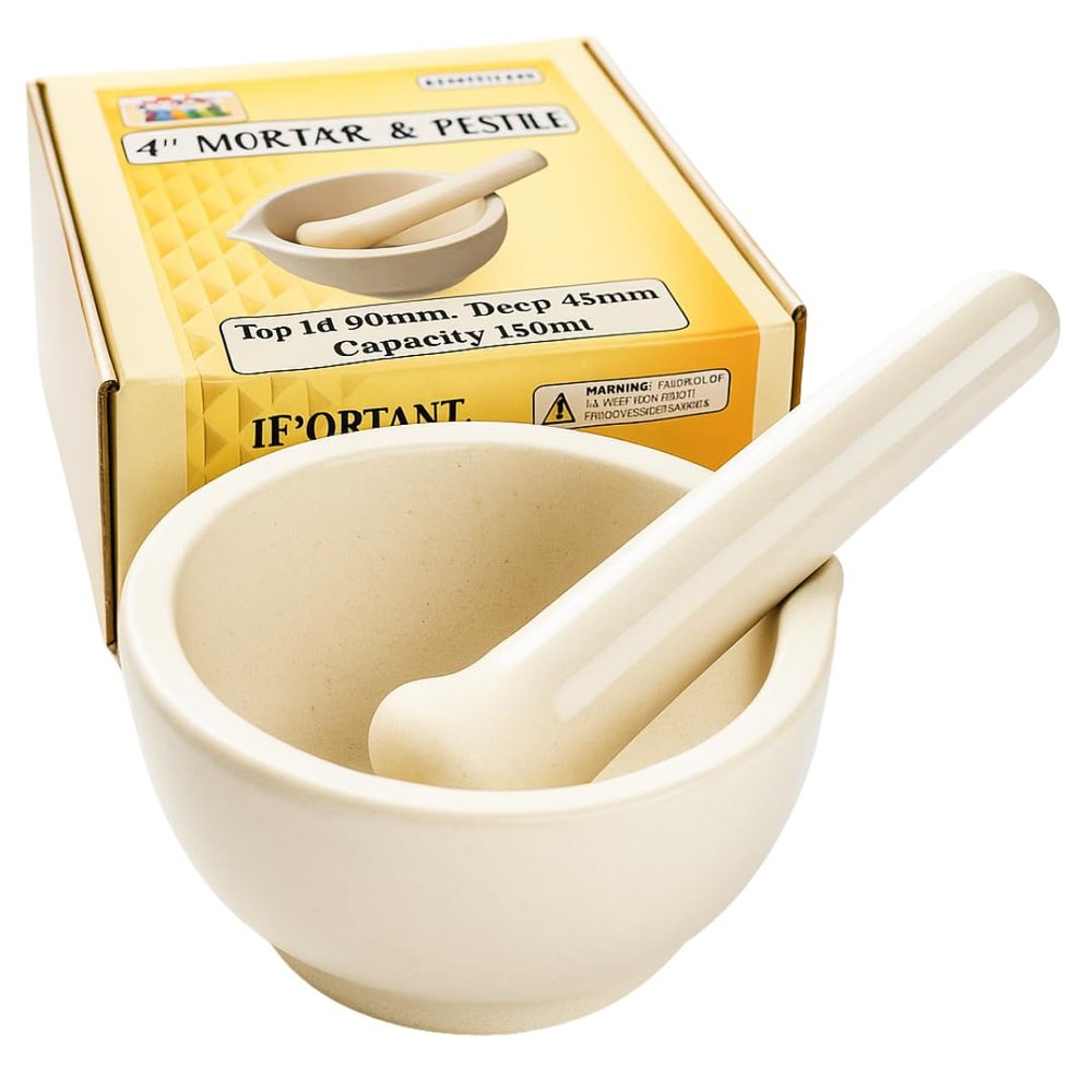 JEWEL TOOL 4" Ceramic Bowl & Pestle | Durable for Crushing & Grinding | Non-Absorptive | Compact & Travel-Friendly | for Kitchen, Lab, Pharmacy & More