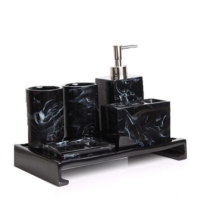 NOBRIM Bathroom Accessory 6-Pieces Resin Marble Texture Bathroom Accessories Set with Soap Dish Toothbrush Holder Cup Soap Dispenser Bathroom Wash Set Bathroom Wash Set