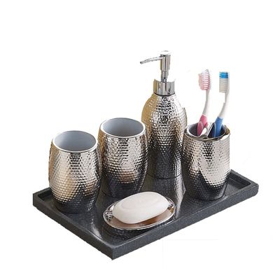 NOBRIM Bathroom Accessory 6 Piece Resin Bath Accessories Sets, Lotion Bottle,Toothbrush Holder,mouthwash Cup,soap Dish,Large Tray Decor Bathroom Wash Set Bathroom Wash Set