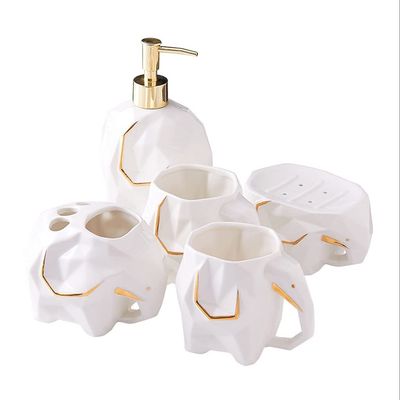 NOBRIM Bathroom Accessory 5-Piece Bathroom Accessory Set Cute Elephant Design Bathroom Wash SetSoap Dispenser Toothbrush Holder Soap Dish Mouthwash Cup Bathroom Wash Set