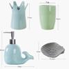 NOBRIM Bathroom Accessory 5-Pieces Ceramics Bathroom Set, Blue Whale Shape Bath Bathroom SetsIncludes Toothbrush Holder, Soap Dispenser, 2 Tumbler, Soap Dish Bathroom Wash Set view 2