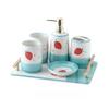 NOBRIM Bathroom Accessory 6-Piece Bathroom Set Ceramic Strawberry Pattern Bathroom Wash Set Includes Soap Dispenser, Soap Dish,CupToothbrush,Holder Tray Bathroom Wash Set view 1