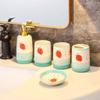 NOBRIM Bathroom Accessory 6-Piece Bathroom Set Ceramic Strawberry Pattern Bathroom Wash Set Includes Soap Dispenser, Soap Dish,CupToothbrush,Holder Tray Bathroom Wash Set view 3