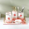 NOBRIM Bathroom Accessory 6-Piece Bathroom Set Ceramic Strawberry Pattern Bathroom Wash Set Includes Soap Dispenser, Soap Dish,CupToothbrush,Holder Tray Bathroom Wash Set view 4