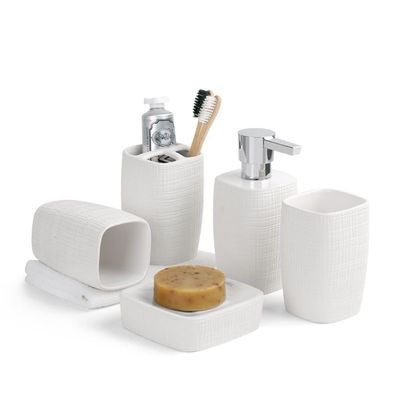 NOBRIM Bathroom Accessory 5 Piece Bath Ensemble Ceramics Bathroom Accessories Set Soap Dispenser, Toothbrush Holder, Toothbrush Cup, Soap Dish Toiletries Bathroom Wash Set