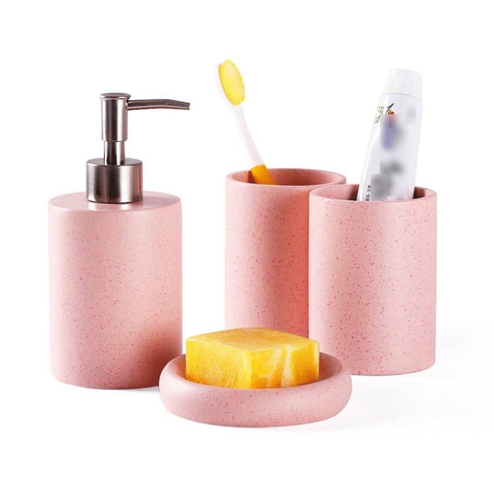NOBRIM Bathroom Accessory 4-Piece Simple Bathroom Amenities Set Resin Bathroom Accessory Sets Soap Dispenser,Tumbler,Soap Dish,Multicolor Optional Wash Set Bathroom Wash Set