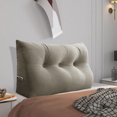 BNCKTRD Headboard Pillow - 3 in 1 Large Bed Pillow as Wedge Reading Pillow, Large Couch Daybed Pillow or Positioning Support Backrest Back Cushion for Sitting in Bed Velvet Twin Beige-Gray
