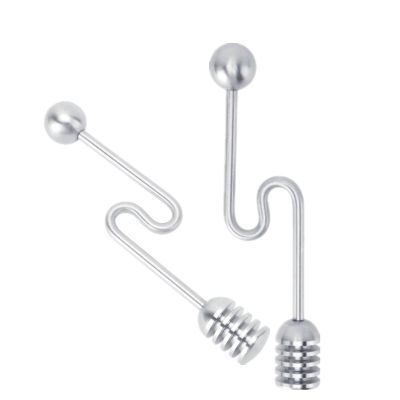 2Pcs Honey Spoon, Honey and Syrup Dippers Curved Honey Spoon Wand Stirrer Household Stainless Steel Dessert Honey Spoon Stirrer Mixing Stick Kitchen Cooking Tools