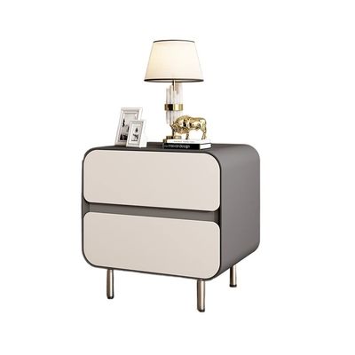 HIHELO Home Nightstand Indoor Bedside Table Cream Style Double Drawer Bedside Table Creative Square Household Storage Cabinet Leather Nightstand Bed Side Nightstand (Color : B, Size : 50x40x50cm)
