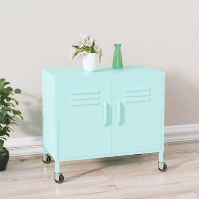FAMIROSA Mint Storage Cabinet with 2 Doors, Metal Storage Cabinets with 1 Adjustable Shelves and 4 Wheels for Storage, Office, Garage and Utility Room 23.6" x 13.8" x 19.3"