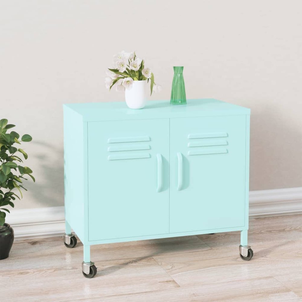 FAMIROSA Mint Storage Cabinet with 2 Doors, Metal Storage Cabinets with 1 Adjustable Shelves and 4 Wheels for Storage, Office, Garage and Utility Room 23.6" x 13.8" x 19.3"