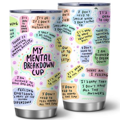 ATHAND 20 Oz Stainless Steel Insulated Travel Tumbler, My Mental Health Breakdown, Positive Daily Affirmation Gift for Women