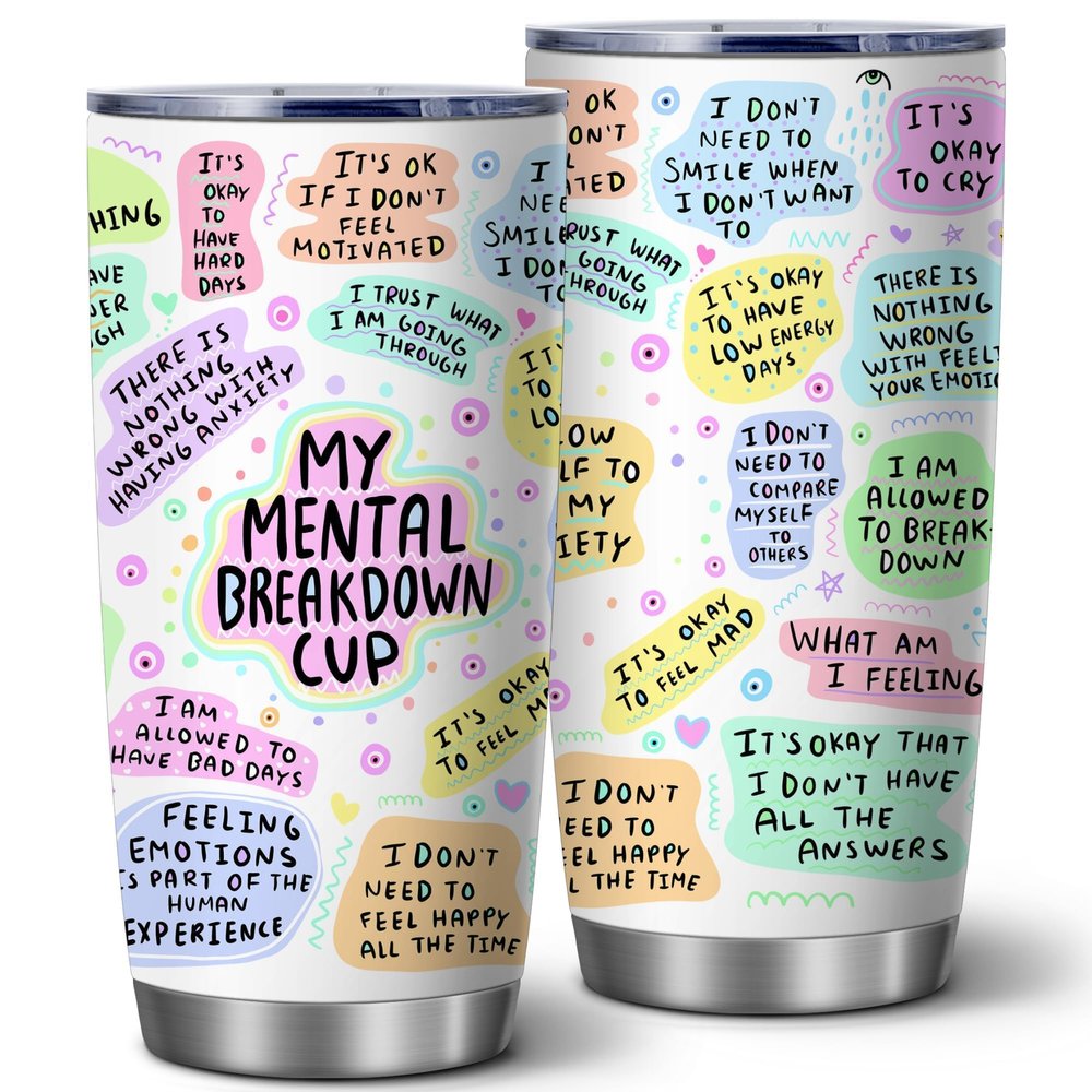 ATHAND 20 Oz Stainless Steel Insulated Travel Tumbler, My Mental Health Breakdown, Positive Daily Affirmation Gift for Women