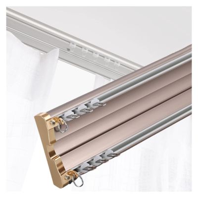 NOIRDA Aluminum Ceiling Track with Double Row of Pulley, Elegant Double Curtain Track, Heavy Duty Conjoined Curtain Rails Ceiling Mount for Home Office, 7colors(Color:G,Size:140cm/4.6ft)