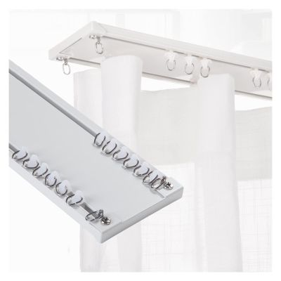 NOIRDA Heavy Duty Double Conjoined Curtain Track Set, 1m 2m 5m 6m Ceiling Curtain Rail with Pulleys, End Caps, Brackets, RV Curtain Track, Shower Window Curtain Track(Color:White,Size:600cm/19.7ft)