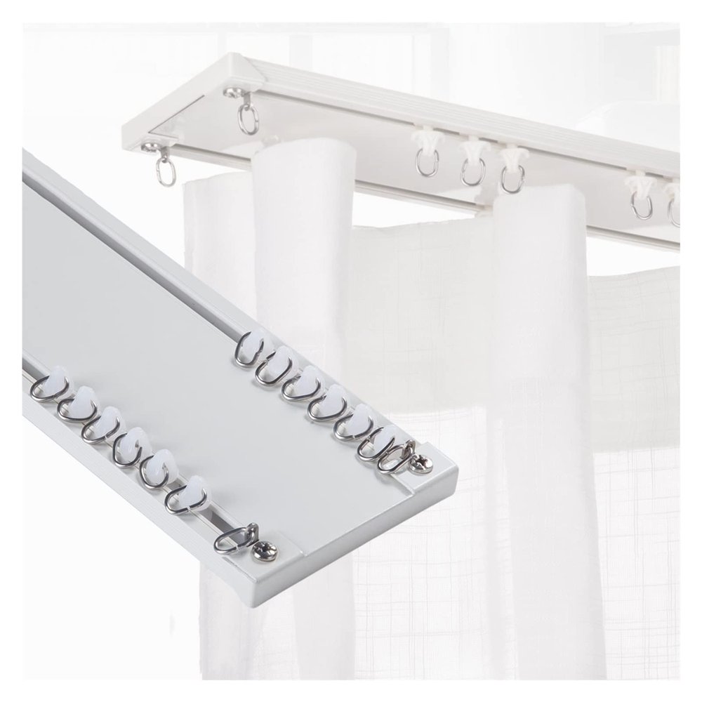 NOIRDA Heavy Duty Double Conjoined Curtain Track Set, 1m 2m 5m 6m Ceiling Curtain Rail with Pulleys, End Caps, Brackets, RV Curtain Track, Shower Window Curtain Track(Color:White,Size:600cm/19.7ft)