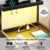 VIAGDO Nightstand with Charging Station and LED Lights, Black Night Stand with Drawer, Modern End Side Table with Open Storage Shelves, Bedside Tables for Bedroom, Office view 3