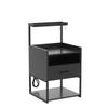VIAGDO Nightstand with Charging Station and LED Lights, Black Night Stand with Drawer, Modern End Side Table with Open Storage Shelves, Bedside Tables for Bedroom, Office view 4
