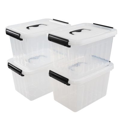 Bblina 6 Quart Plastci Storage Box, Clear Storage Bins Totes Containers Set of 4