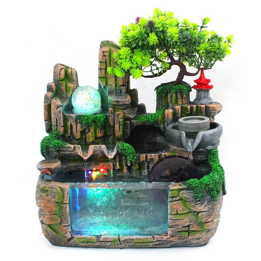 LYNICESHOP Atomizing Rockery Water Desktop Fountain with LED Lights & Atomizer, Desktop Fountain Waterfall for Indoor Outdoor Office Home Decor