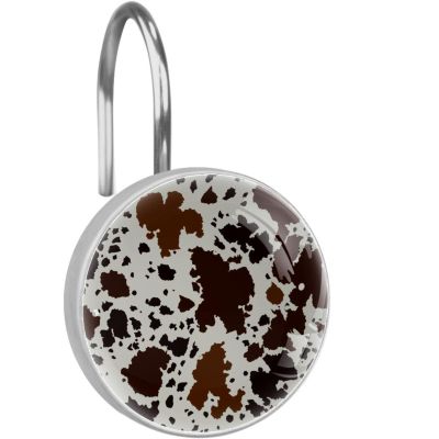 12pcs Brown Cow Printed Shower Curtain Hooks Decorative Shower Curtain Hanger Rings Roller, Stainless Steel Round Rust Proof Shower Rings Hangers for Bathroom Shower Curtain Rod