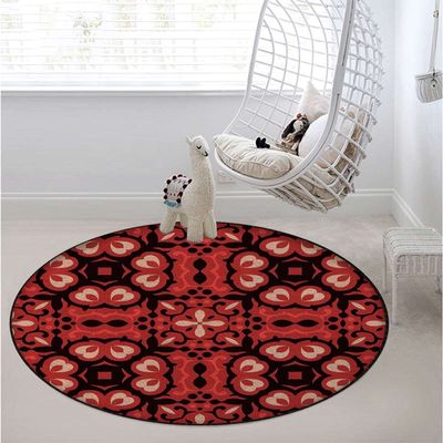 African Room Round Chair Mat for Carpeted Floor Anti-Slip Floor Protector Gaming Computer Chair Mat for Office Gaming African Style Stripes in Diamond Pattern,Vermilion Black Diameter 39.3 in