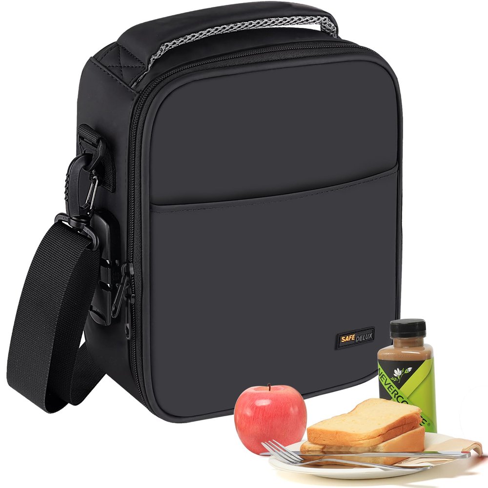 SafeDelux Lockable Lunch Box with Combination LockInsulated Lunch Bag Reusable Leakproof Cooler bag For Travel Work (Black)