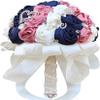 9.4" Handmade Satin Rose Bridal Bouquet Toss Round Wedding Bouquet Throw Toss Artificial Flower Bunch Ivory + Navy Blue + Shimmering Blush Pink view 2