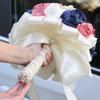 9.4" Handmade Satin Rose Bridal Bouquet Toss Round Wedding Bouquet Throw Toss Artificial Flower Bunch Ivory + Navy Blue + Shimmering Blush Pink view 4